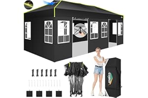 COBIZI 10x20 Pop Up Canopy Tent, Outdoor Party Tent with 6 Sidewall One Push Setup Glow, 3 Adjustable Height Air Vent Waterproof UPF50+, Bag, 4 Sandbag, 6 Stake, 12 Rope for Beach, Commercial