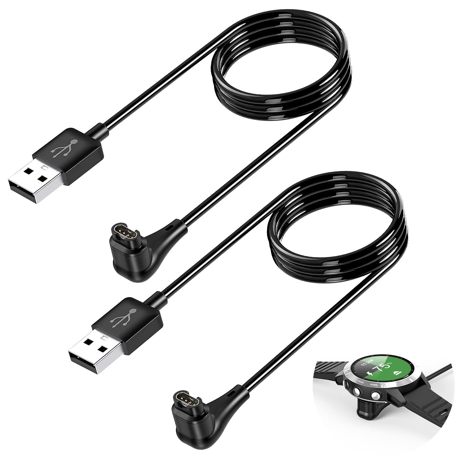 2Pack, 3.3 Ft Horizontal Fast Charging Cable for Garmin Smartwatch,USB Charger Cord for Forerunner 55 255 165 245 945, Fenix 8 E 7 7S 7X 6 6S 6X 5 5S 5X,Vivoactive 4 4S 3,Venu 2 SQ 2S Instinct 2 ect