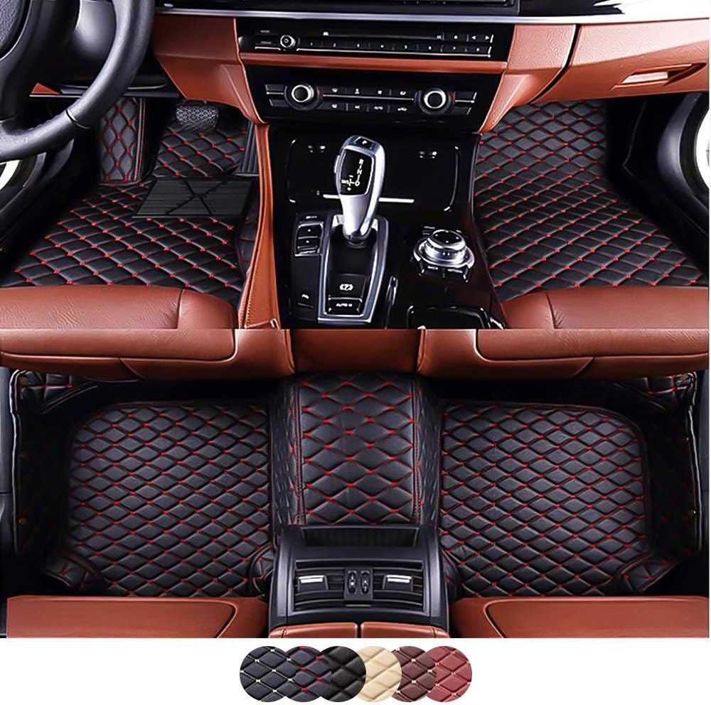 VENMAT Car Floor Mats Custom Made for Range Rover Sport L494 5 Seater 2014-2019 Foot Carpets Faux Leather All Weather Waterproof 3D Full Surrounded Anti Slip (Black with Red Stitch)