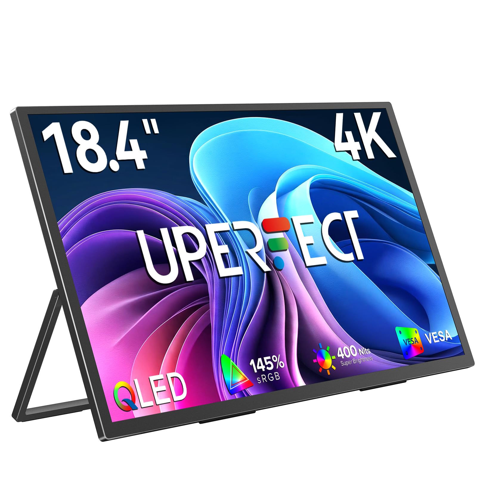 UPERFECT QLED Portable Monitor 4K 18.4", 145% sRGB Second Screen for Laptop