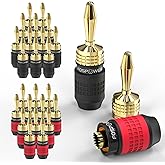 FosPower Banana Plugs 12 Pairs / 24 pcs, Screwless Type 24k Gold Plated Banana Speaker Plug Connectors for Speaker Wire, Home Theater, Audio/Video Receiver and Sound Systems