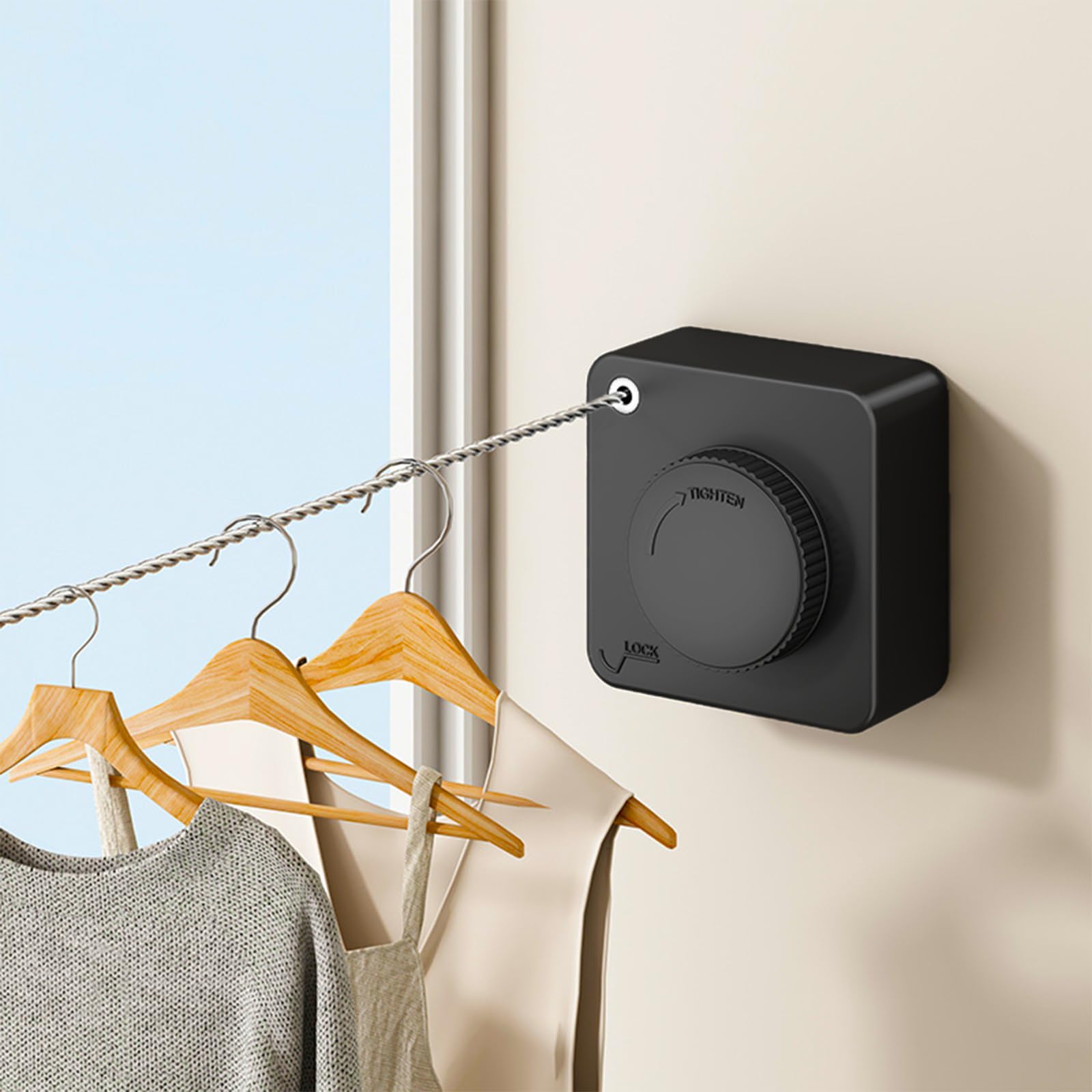 Photo 1 of ***MISSING HANGING WALL BRACKET *** UpChoNice Retractable Clothesline Indoor & Outdoor, 15.6 Ft Non-Sagging Stainless Steel Laundry Line with Wall Mounted Heavy Duty Design, Space-Saving Drying Rack for Bathroom, Balcony(Square Black)
