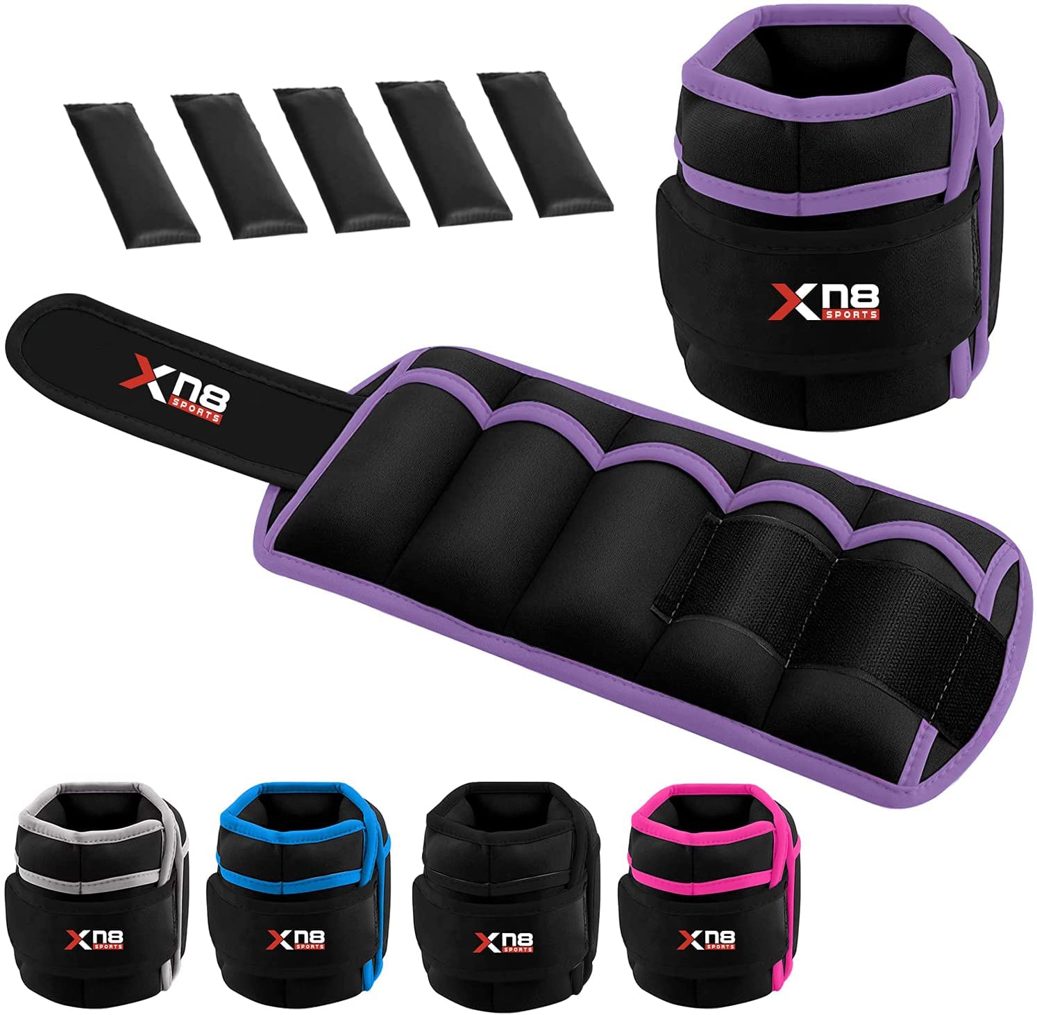 Xn8 Ankle Weights Adjustable Wrist Strap 1.5kg-2.5kg Leg Weight Sets for Fitness - Jogging - Walking - Exercise - Gymnastics - Aerobics - Gym - Training (Purple, 1.5Kg Pair = (1.5x2 = 3Kg)) — image 1