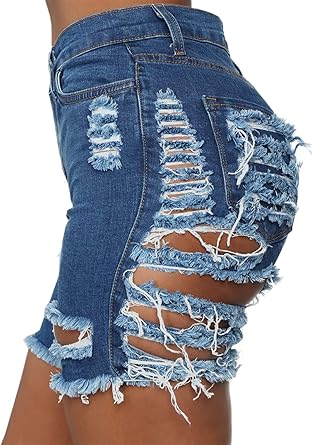 high rise ripped denim shorts