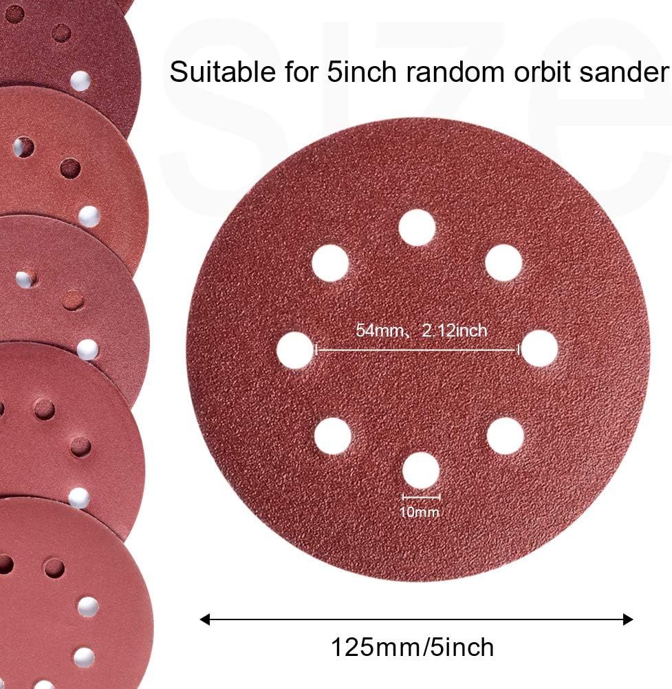 S SATC 72 PCS 5 Inch 8 Hole Hook and Loop Adhesive Sanding Discs Sandpaper for Random Orbital Sander 40 60 80 120 180 240 320 grits: Industrial & Scientific