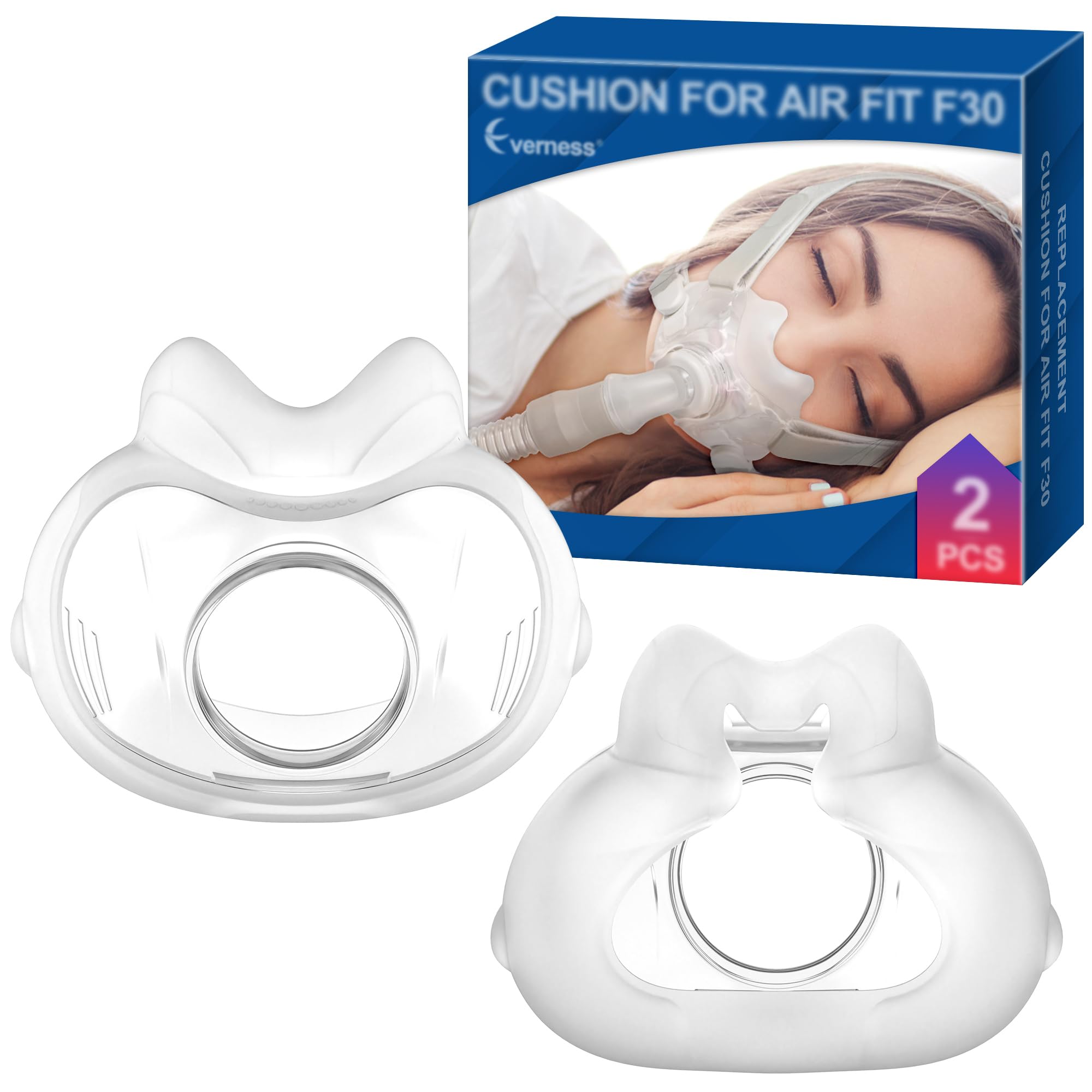 Photo 1 of 2 Packs Full Face CPAP Mask Cushion (S) for ResMed Airfit F30, Highlights Minimal Contact & Leak-Free Seal, Compatible with Original F30 Frame - F30 Mask Small Accessories - Only Cushion Included