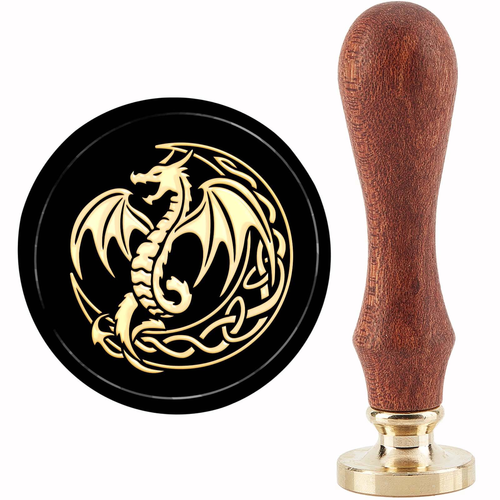 CRASPIRE Dragon Wax Seal Stamp Moon Sealing Wax Stamp 30mm/1.18inch Removable Brass Head Sealing Stamp with Wooden Handle for Halloween Invitations Cards Gift Wrap