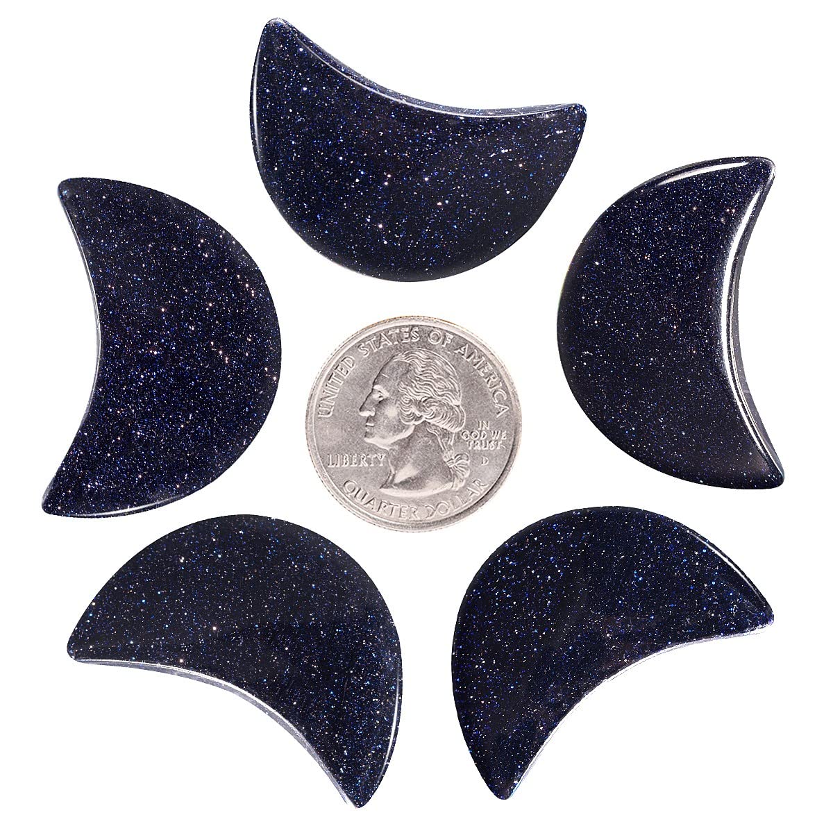 KYEYGWO 5pcs Hand Carved Half-Moon Palm Pocket Stones, Polished Crystal Stone Set for Home Office Decoration DIY or Jewelry Making, Blue Sandstone