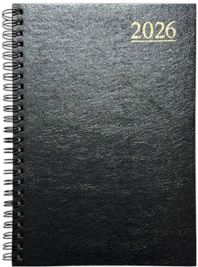 Orbitron 2026 Diary A5 Week to View Wiro Hardback Full Year Organiser Calendar Planner (BLack)