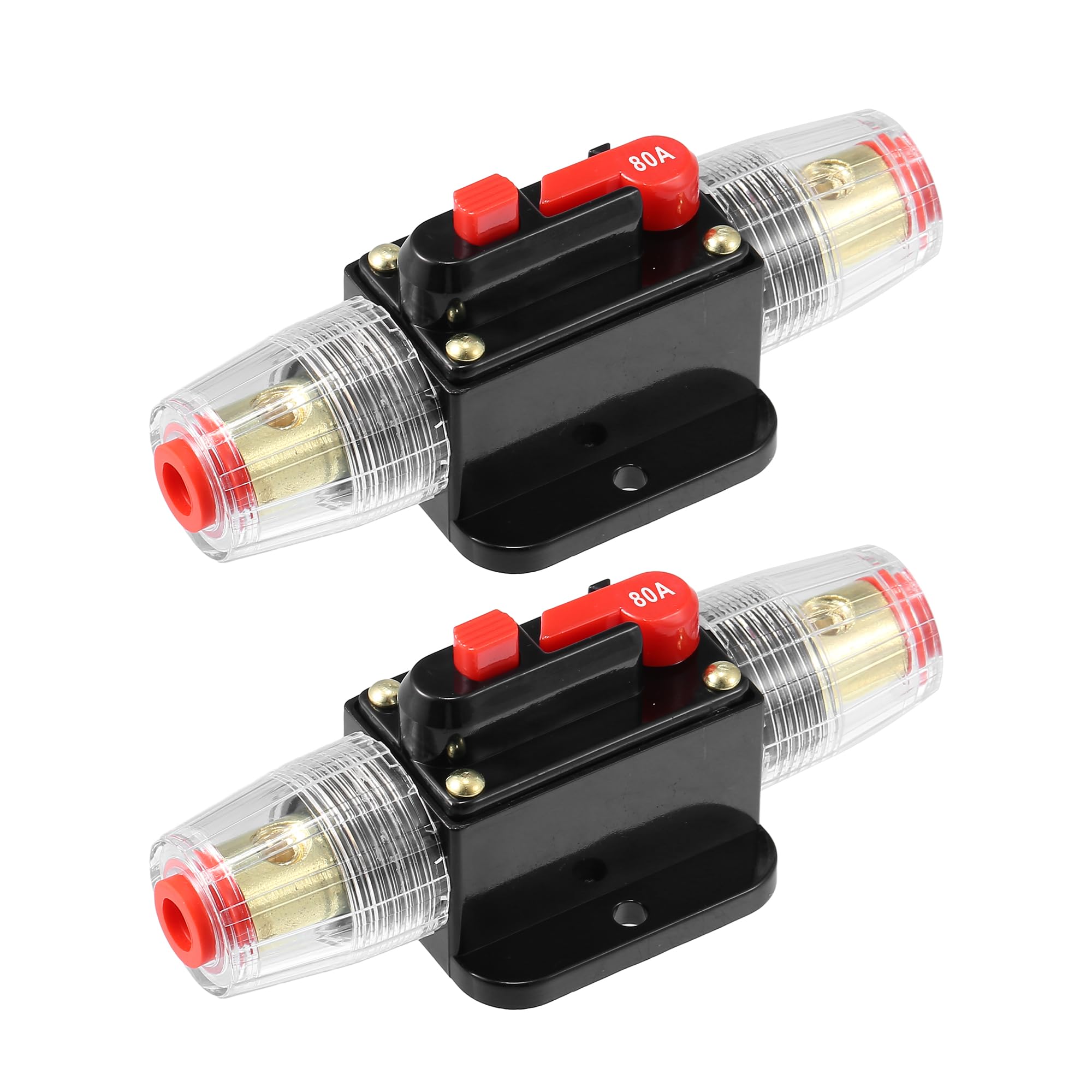 Motoforti Universal DC 12V-24V Fuse Holder 80A Inline Circuit Breaker Reset Fuse Holder for Car Marine Audio Stereo System Protection, Zinc Alloy, Black, 2 Set