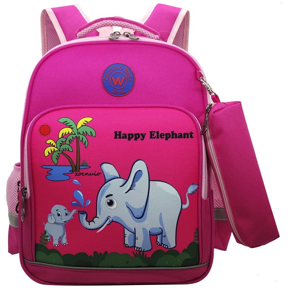 Zocnuio Cute Children's Schoolbag Kids Elephant Backpack for Girls Elementary Student 2 PCS Book Bag (LD8775-Red elephant)