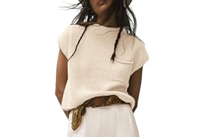 Himosyber Women's Solid Sleeveless Vest Mock Neck Cap Sleeve Knitwear Sweater Tops