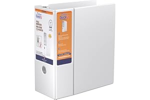 QuickFit Heavy-Duty 3-Ring File Binder, Locking D-Ring, View Binder, 5 Inch, White