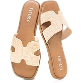 FITORY Women's Slide Sandals, Fashion Square Open Toe Flats with Cushion | Summer Pool Beach Slippers for Everyday Comfort, Non-Slip Sole, Durable &amp; Easy to Clean, Indoor &amp; Outdoor