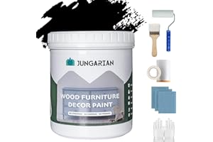 Jungarian Furniture Paint Kit 32oz with Tools - Water-based & Low Odor All-in-One No Sanding - Matte Finish Indoor Outdoor Wood Paint for Cabinets, Doors, Tables and Dressers - Black