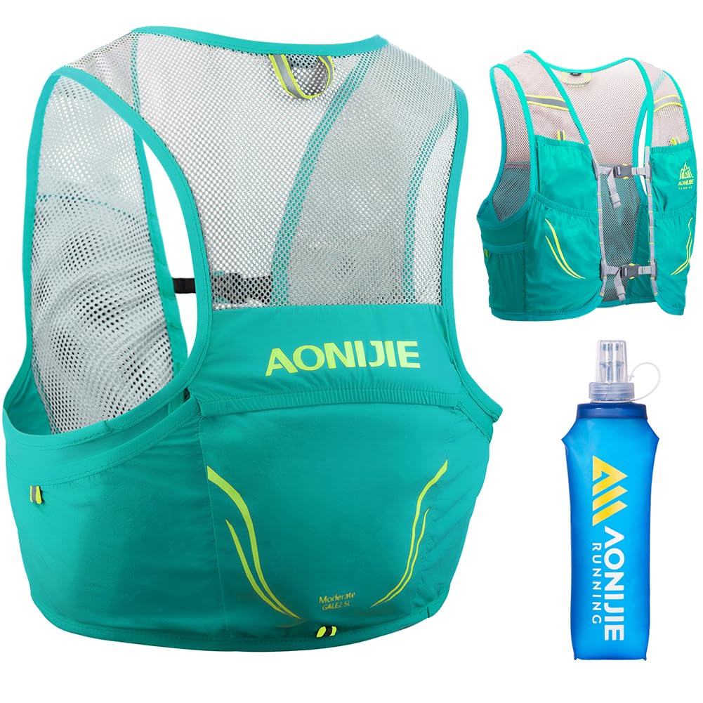 Tyuodna Hydration Vest Pack, 2.5L Running Hydration Backpack, Reflective Lightweight Breathable Hydration Backpack, for Women and Men Cycling Running Climbing Hiking Vest Pack (Green+500ml Bladder)