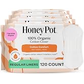 The Honey Pot Company - Cotton Comfort - Panty Liners for Women | Non-Herbal - Organic Cotton Cover, Ultra-Absorbent Pulp Core - Sanitary Pads - Feminine Care - 120ct