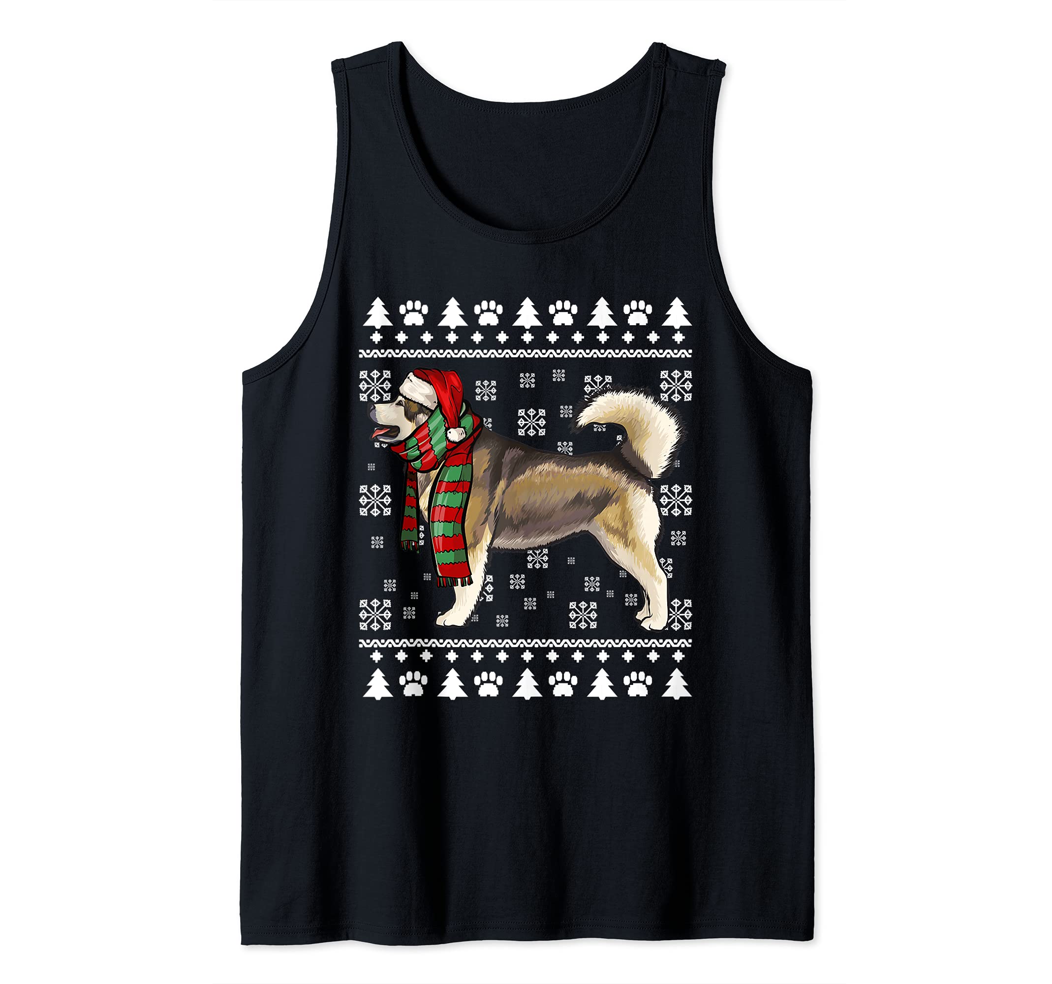 Alaskan Malamute Dog Santa Hat Xmas Ugly Christmas Tank Top