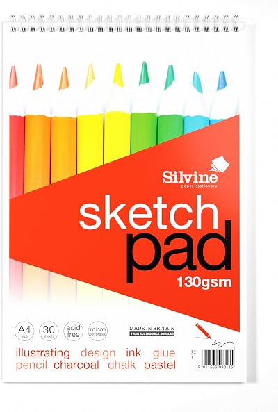Silvine A4 Sketch Pad Wirebound 130gsm 30 Sheets Perforated 210 x 309mm