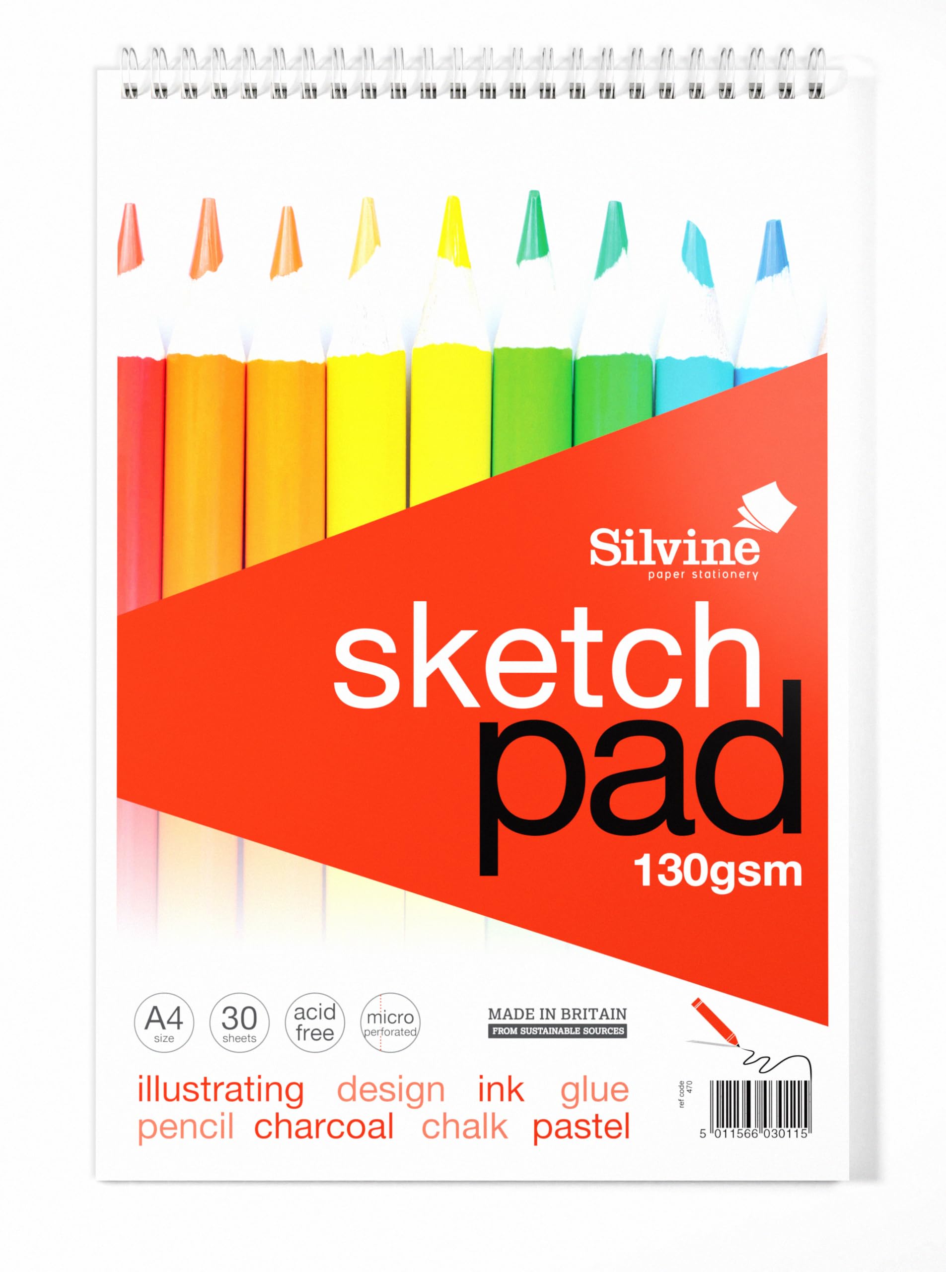 Silvine A4 Sketch Pad Wirebound 130gsm 30 sheets - Packaging May Vary