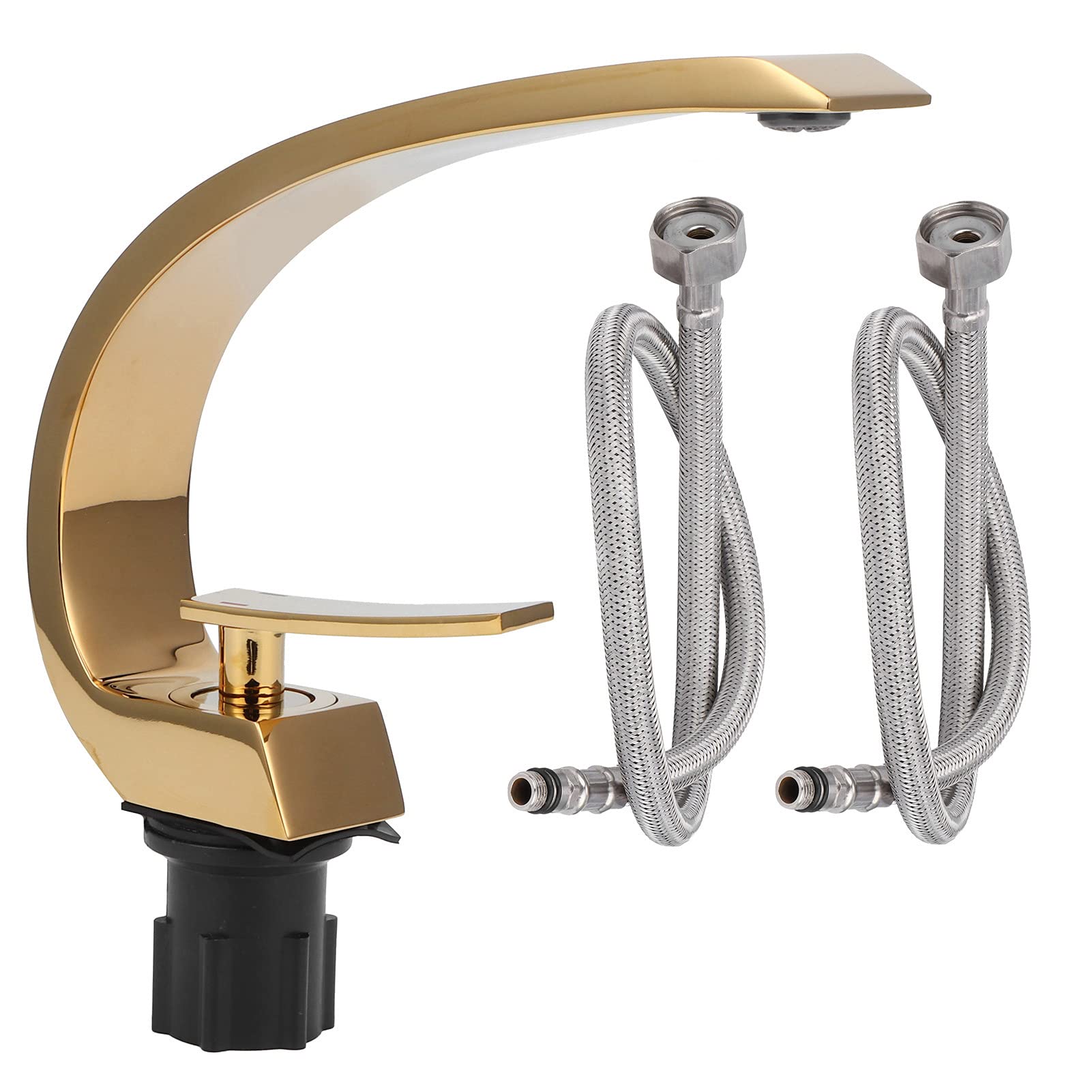 Bathroom Sink Tap, Elegant Gold Brushed Single Handle Mixer Tap with Curved Lavatory Faucet, Solid Brass Basin Faucet for Bathroom Basin