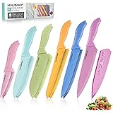 HAUSHOF Kitchen Knife Set, 12-Piece Colorful Knives Set with Sheaths for Kitchen, Non-Stick Coated Stainless Steel Blades for