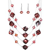 Layered Chunky Beaded Necklace for Women Colorful Multi-Layer Statement Necklace and Earrings Set Gift for Her