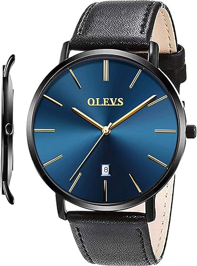 Amazon Olevsメンズクオーツ時計 ビジネスカジュアルファッションアナログ腕時計 クラシック カレンダー日付ウィンドウ 防水30m 耐水性 快適なレザーウォッチ ブラック ブルー メンズ腕時計 腕時計 通販