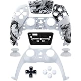 Front Shell Accessories Kit for PS5 Controller &ndash; Includes Faceplate, Touchpad, Thumbsticks, Buttons, D-Pad &amp; Decorative Trim &ndash; Compatible with BDM-010/020 / 030/040 / 050 (White Dragon Style)
