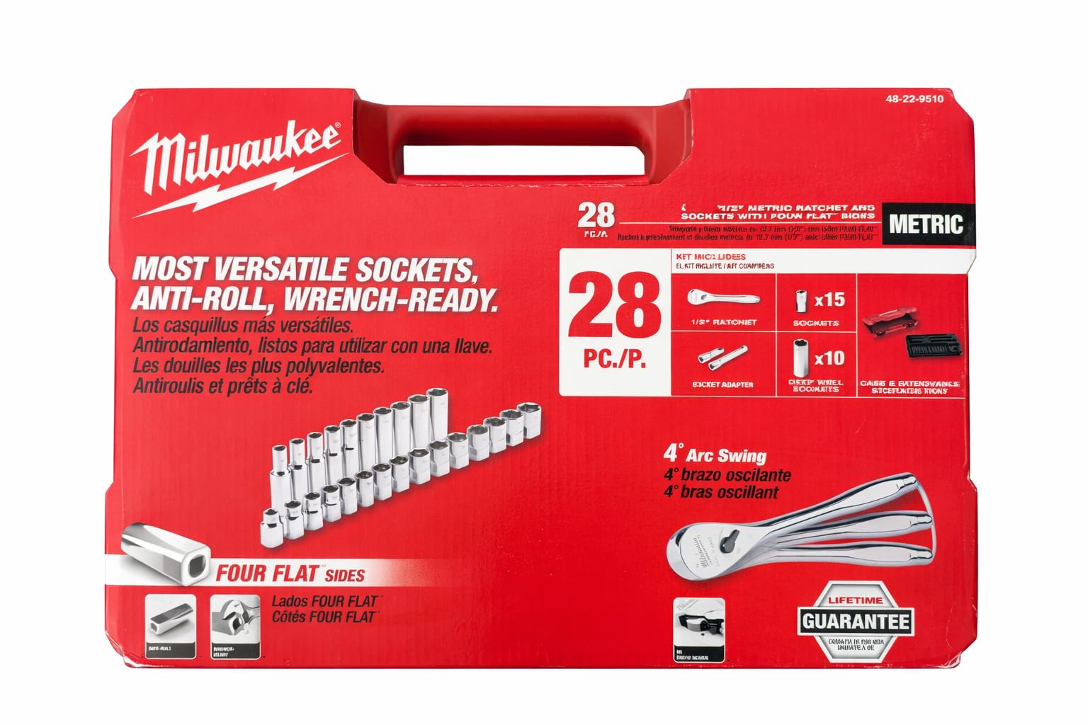 Milwaukee 45-22-9510 1/2 Inch Drive 28pc Ratchet & Socket Set – Metric