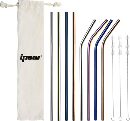 Amazon 8本セット Ipow ステンレスストロー 繰り返し利用可能