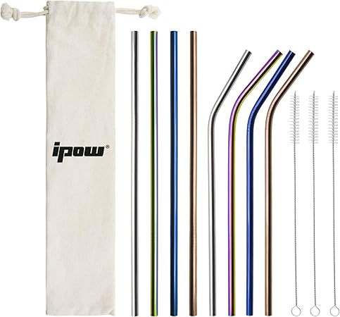 Amazon 8本セット Ipow ステンレスストロー 繰り返し利用可能 ストロー エコ マイストロー マドラー ステンレス製 カラフル おしゃれ 洗浄用ブラシ付 収納袋付 Ipow ストロー 通販