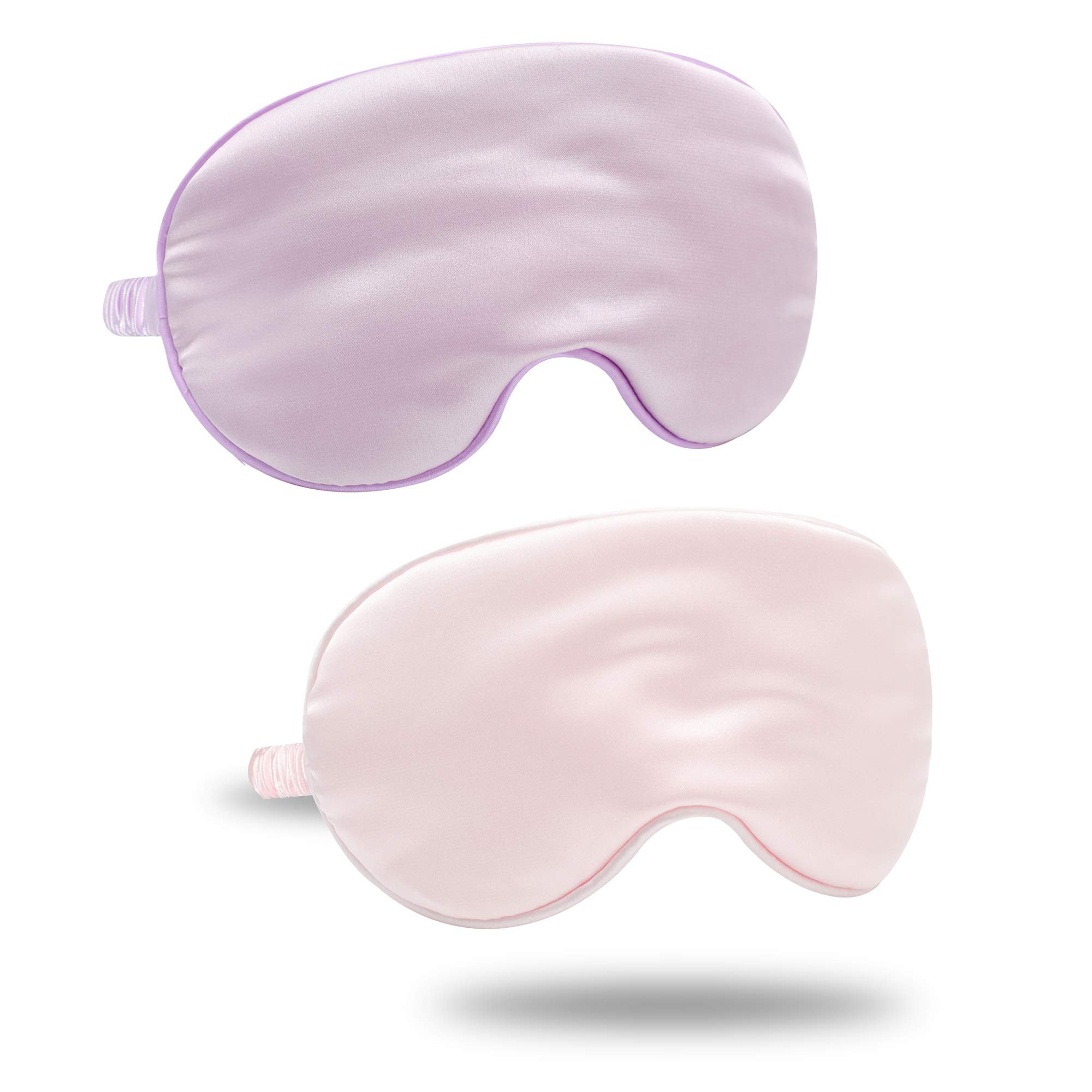 ZLYC Silk Satin Sleep Mask with Elastic Strap Travel Eye Sleeping Blindfold for Women Men (Light Pink, Lavender)