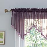 Beaded Sheer Valance Curtains for Living Room,Rod Pocket Farmhouse Window Valance, Bead Trim Tassel Voile Sheer Curtain Valance for Bedroom Bathroom Cafe 51x24 Inches (Dark Purple) 1PC