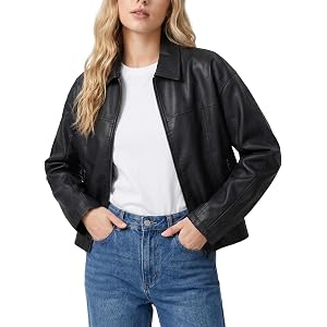 Womens Faux Leather Jacket Motorcycle Jackets Zip Up Biker Bomber Coats