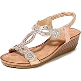 Meeshine Women's Wedge Sandals Summer Comfortable Casual Bohemian Beach Rhinestone Platform Shoes