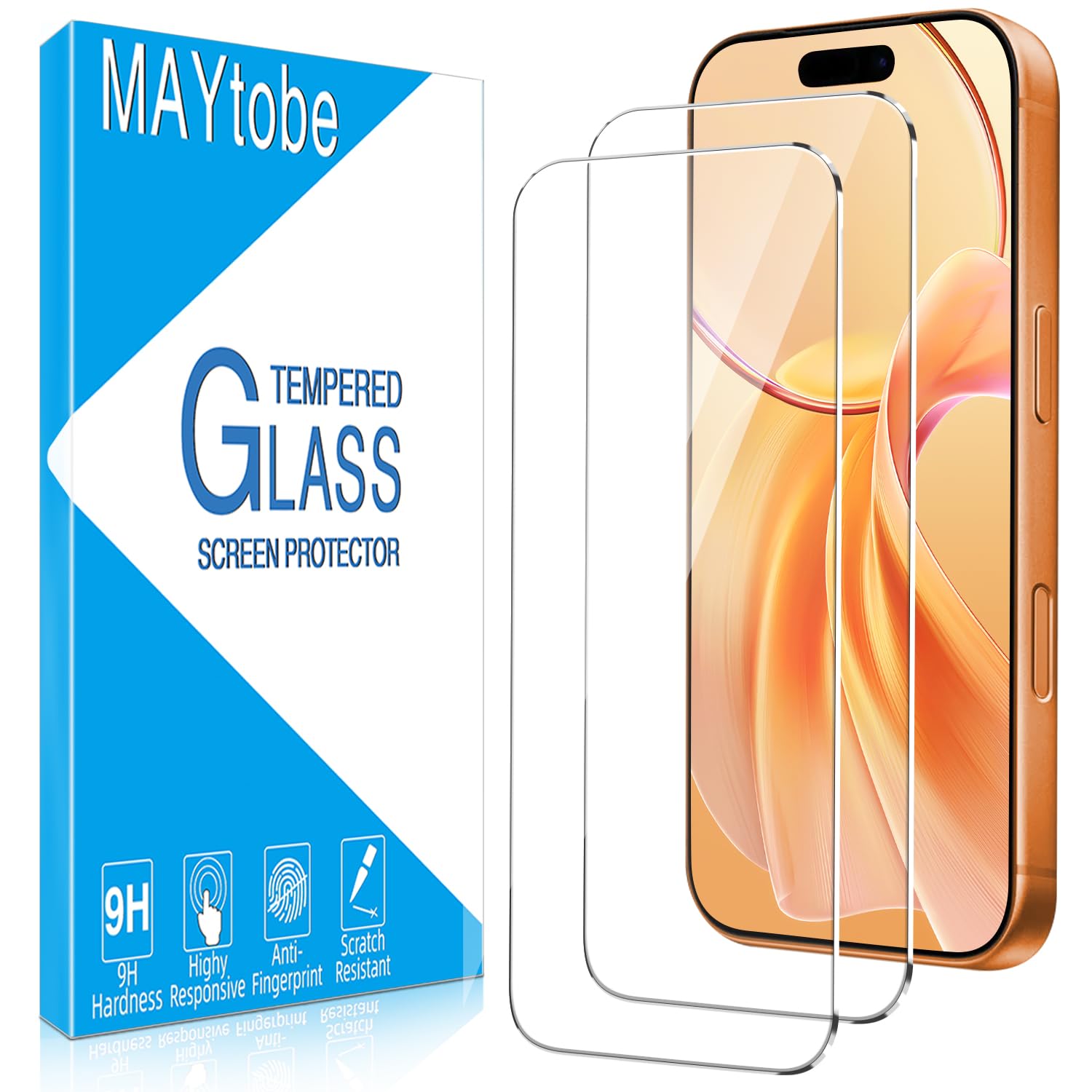 MAYtobe [2-Pack Designed for iPhone 17 Pro Max Screen Protector Tempered Glass, 9H Hardness, Anti Scratch, Easy to Install