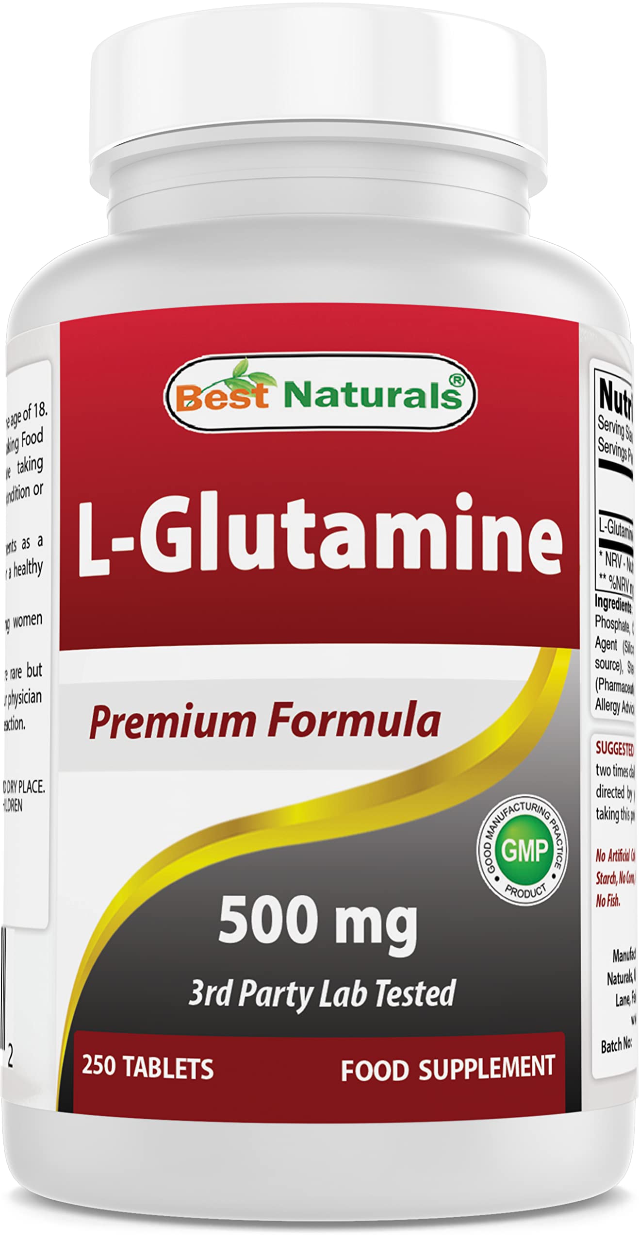 Best Naturals L-Glutamine 500 mg 250 Tablets (250 Count (Pack of 1))