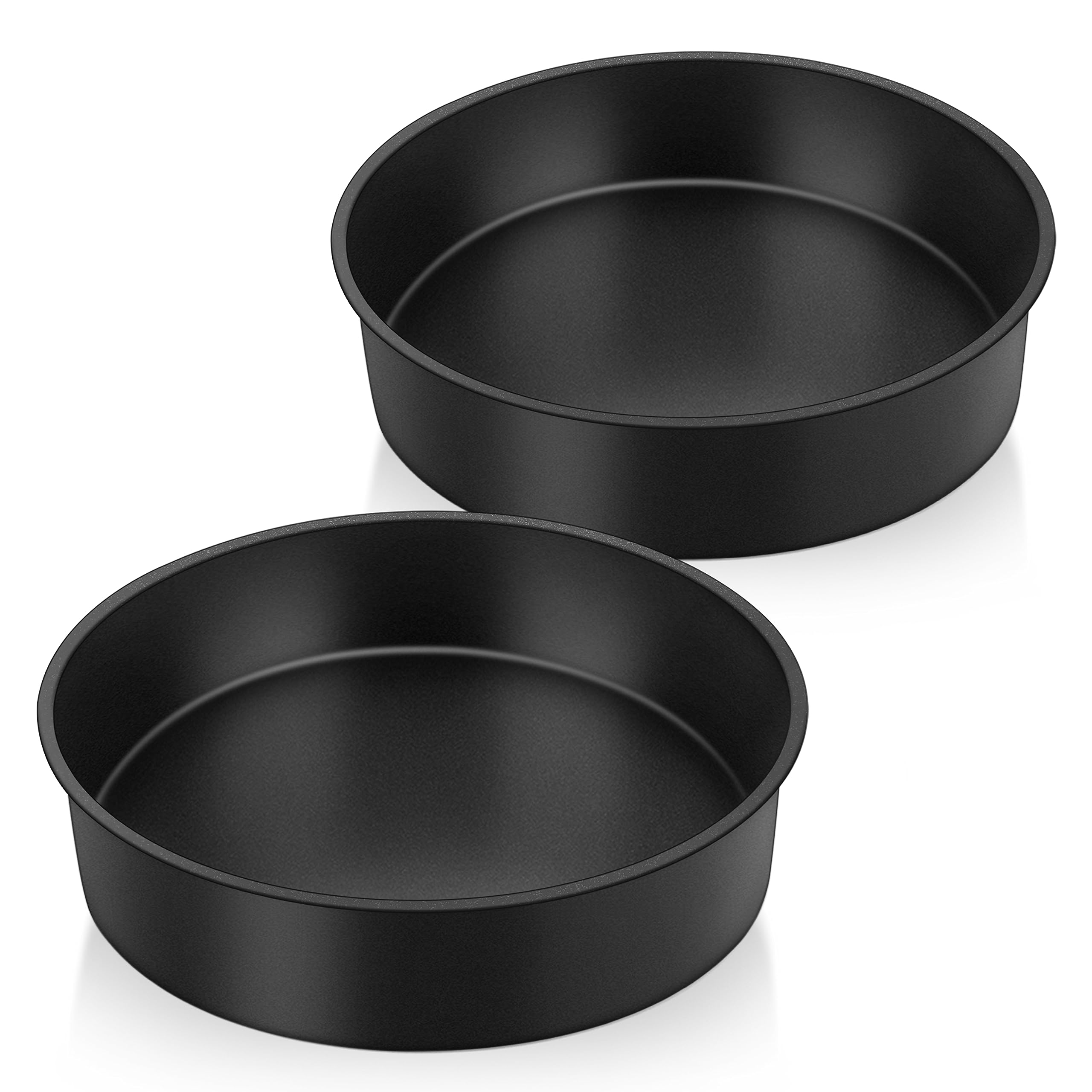 Herogo Cake Tin Set of 2, 8 Inch Non-Stick Round Stainless Steel Cake Tray Pan, 5cm Small Deep Baking Tray for Brownie, Lasagne, Pie, Healthy & Non-Toxic, Durable & Easy Clean (21 cm, Black)