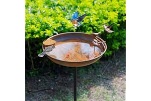 VEWOSTAR 13” Bird Bath Metal Bird Bath for Outside Bird Baths with 5-Prongs Bird Feeder Birdbath Standing with Hummingbird Statue Bird Bath Bowl for Garden Lawn Yard Decor(37.4”H)