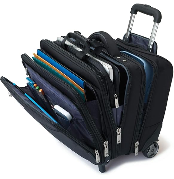 samsonite leather rolling mobile office laptop briefcase