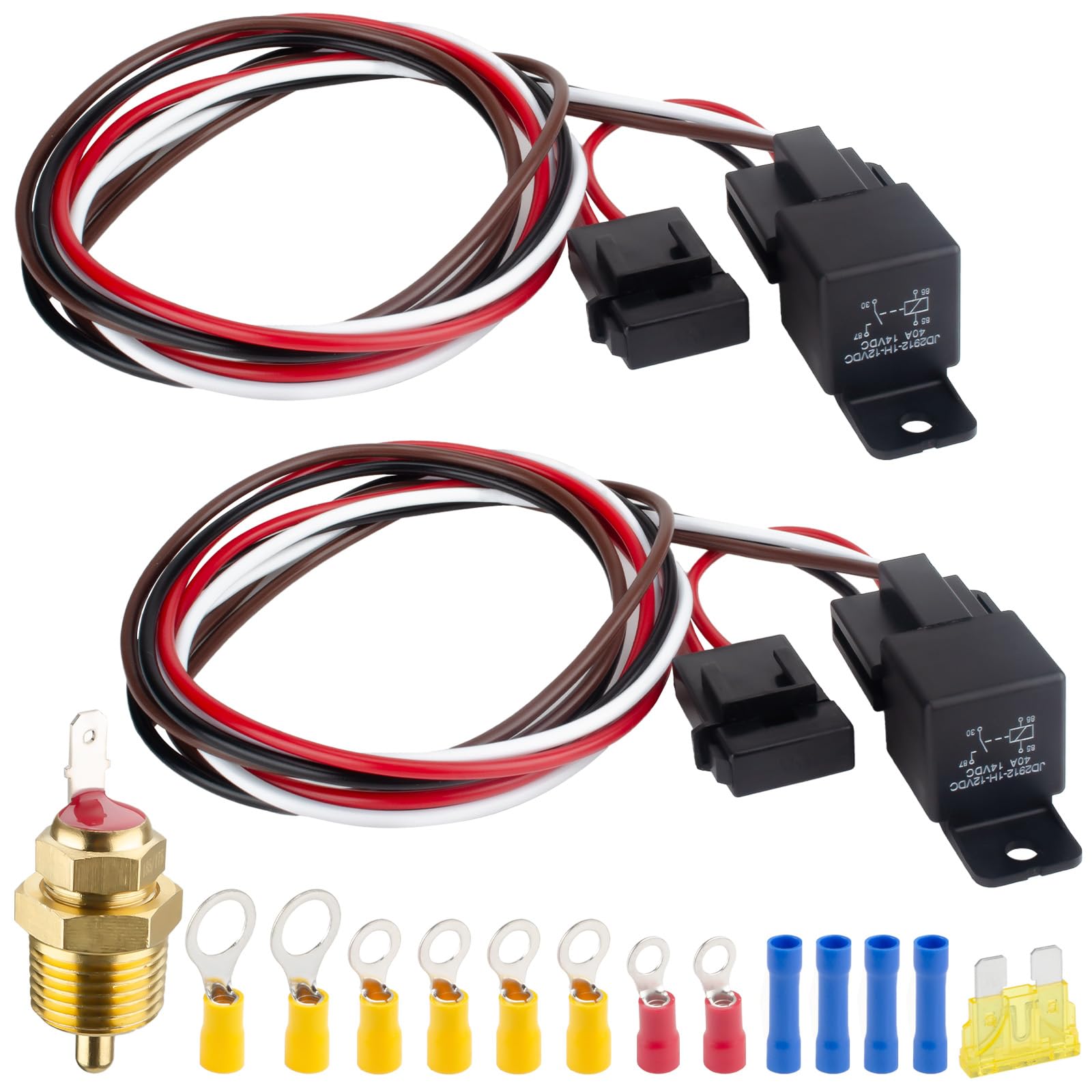 Photo 1 of 2 PCS Electric Fan Relay Kit, Dual Electric Fan Relay Kit, 185 Degree on 175 Thermostat Switch 40A Relays, 12V Cooling Radiator Fan Relays Wiring Kits for Replacing Faulty Wiring, Truck Engine Cooling