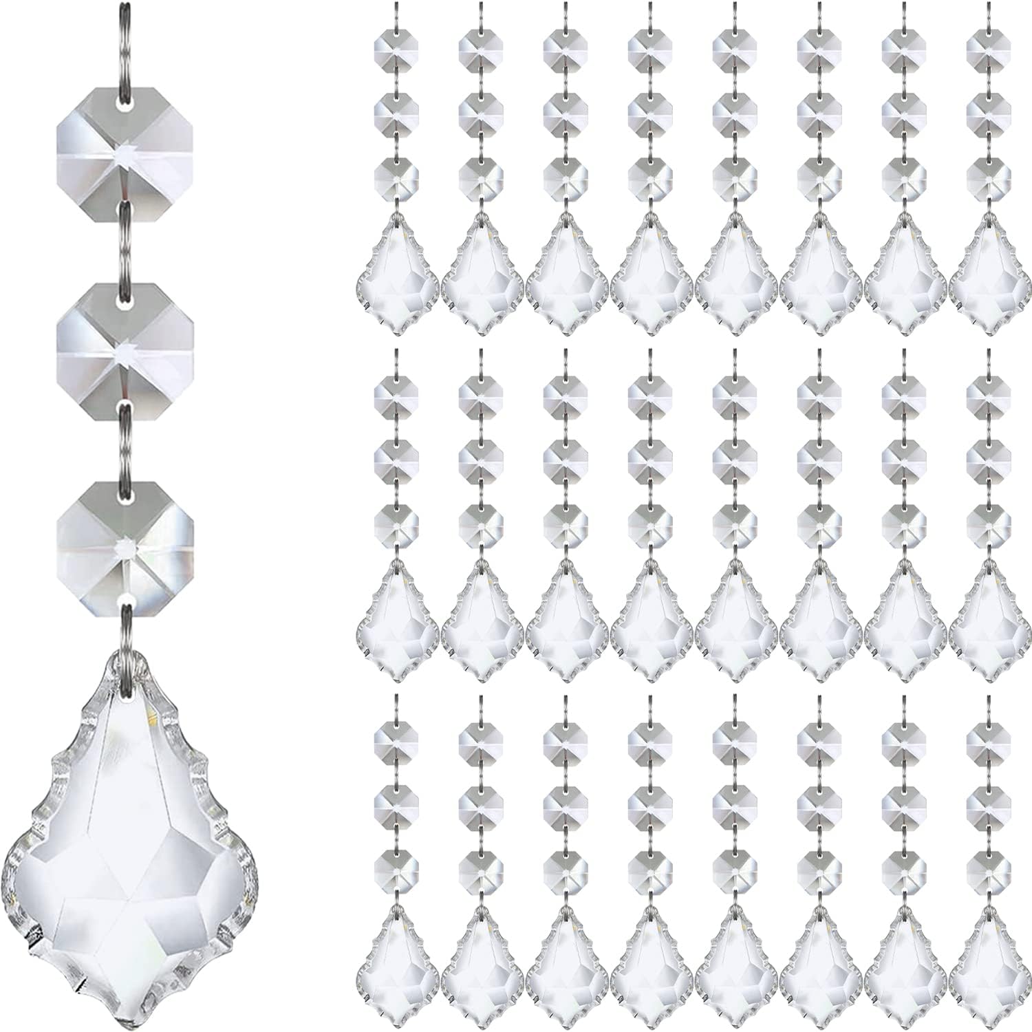 Wreaths, Garlands & Swags - Jishi 30-Pack Hanging Crystals for Centerpieces Chandelier Garland Clear Maple Leaf Prism Crystal Bead Strands, Acrylic Jewels Gem Chains Diamond Beaded String Curtains, Christmas Tree Decor Ornaments