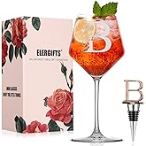 Personalized Gifts for Women, Monogrammed A-Z Wine Glass Customized Gift with Wine Stopper, Unique Christmas Birthday Gifts for Women Mom Friend Sister Wife -Dishwasher Safe (B)