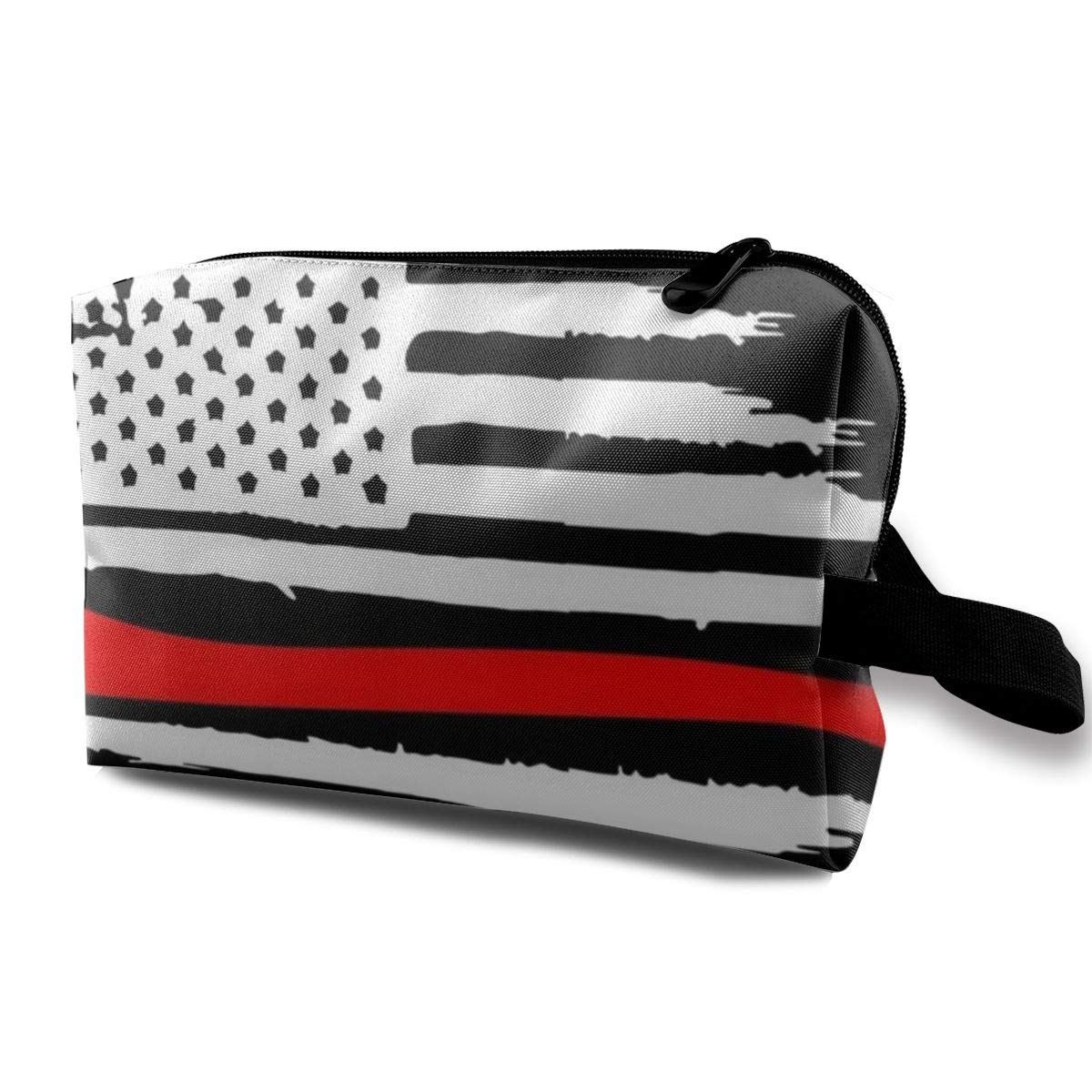 Firefighter Red Line Flag Travel Toiletry Bag Zippered Makeup Bag Pouch Compliant Bag Storage Bags for Women Girls