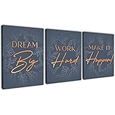 Inspirational Wall Décor for Office, Bedroom, Living Room - 3pc Motivational Poster Set - Framed Canvas - 12.5 x 15 Inch Wall Art