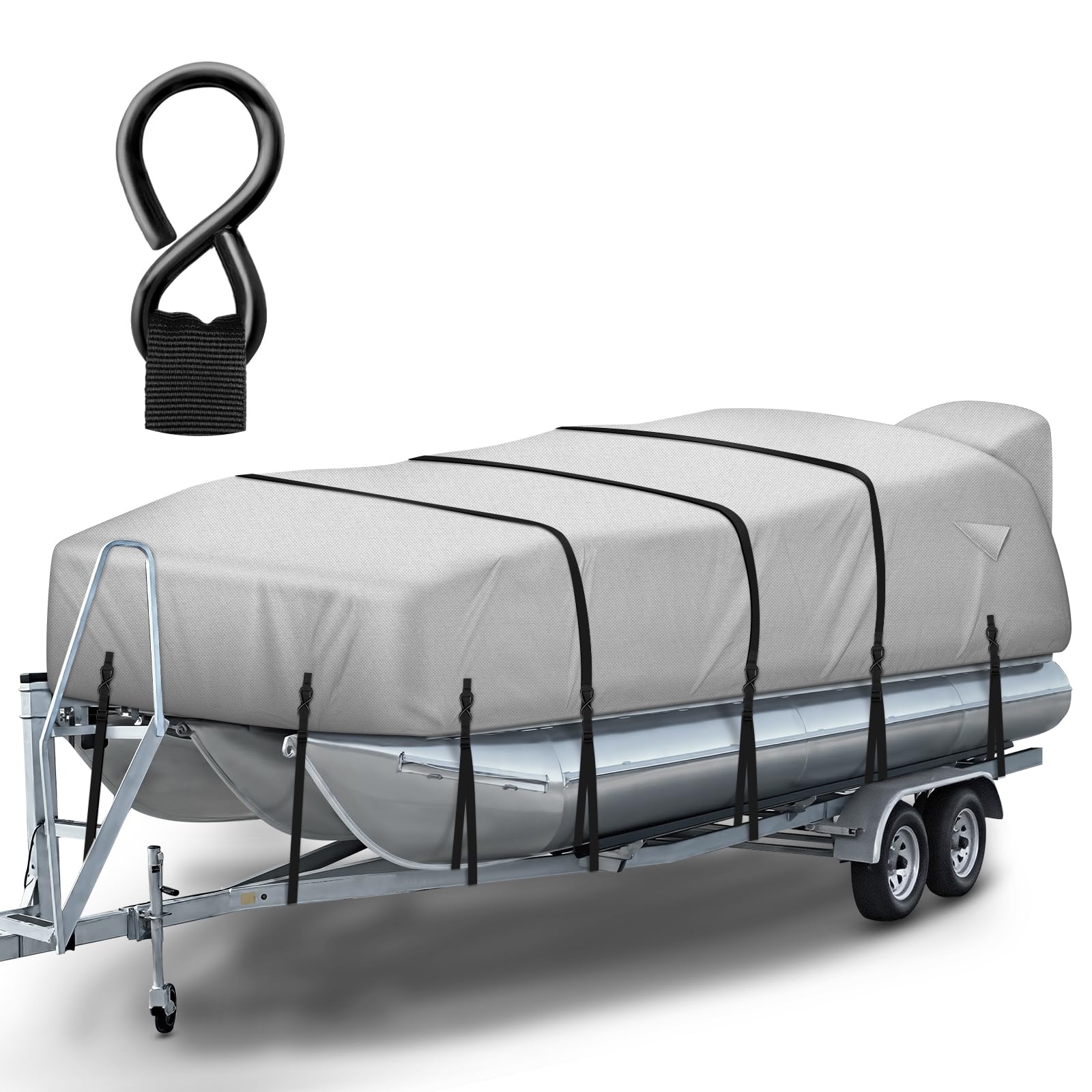 Photo 1 of Boatpro 1200D Pontoon Boat Cover with Windproof Adjustable Metal Buckle, Heavy Duty Waterproof Pontoon Cover with Motor Cover, Marine Grade Oxford Fabric Boat Covers, 17-20ft, Gray