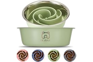 2-in-1 Metal Slow Feeder Dog Bowl, Bestalk Stainless Steel Dog Bowls with Silicone Slow Feeder Insert, Food Grade 304 Water Food Bowl with Anti-Slip Base for Small, Medium, Large Dogs