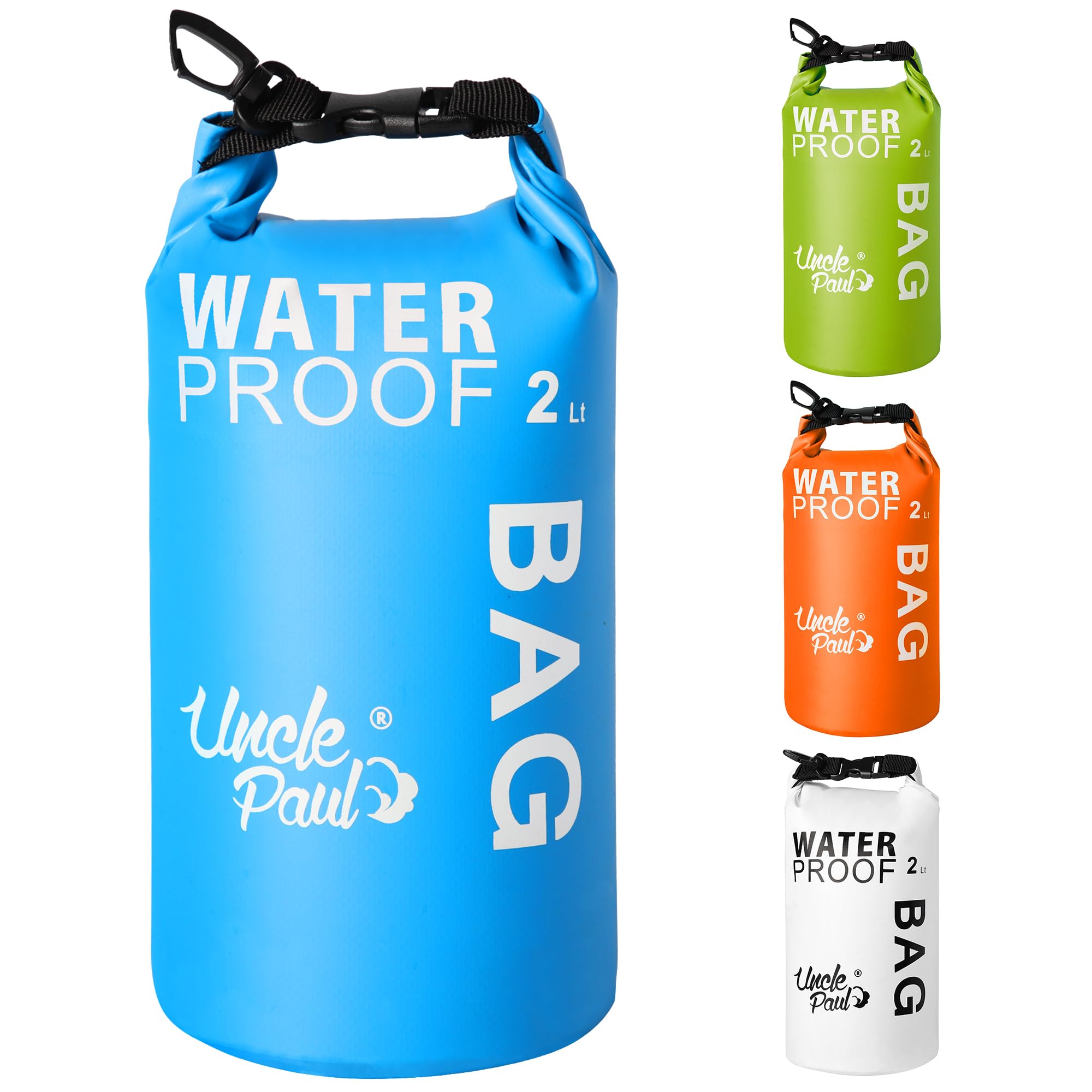 Uncle Paul Boat Dry Bags - Belongings Protection Waterproof Bag for Outdoor Drifting Boating Kayaking Fishing Rafting Swimming Camping Canoeing Surfing Cyan Blue 2 Literes(0.4 UK gal)