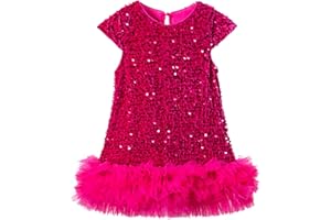 Happy Cherry Sequin Dress for Kid Girls A-Line Sleeveless Sparkly Gown Party Dresses with Faux Fur Trim